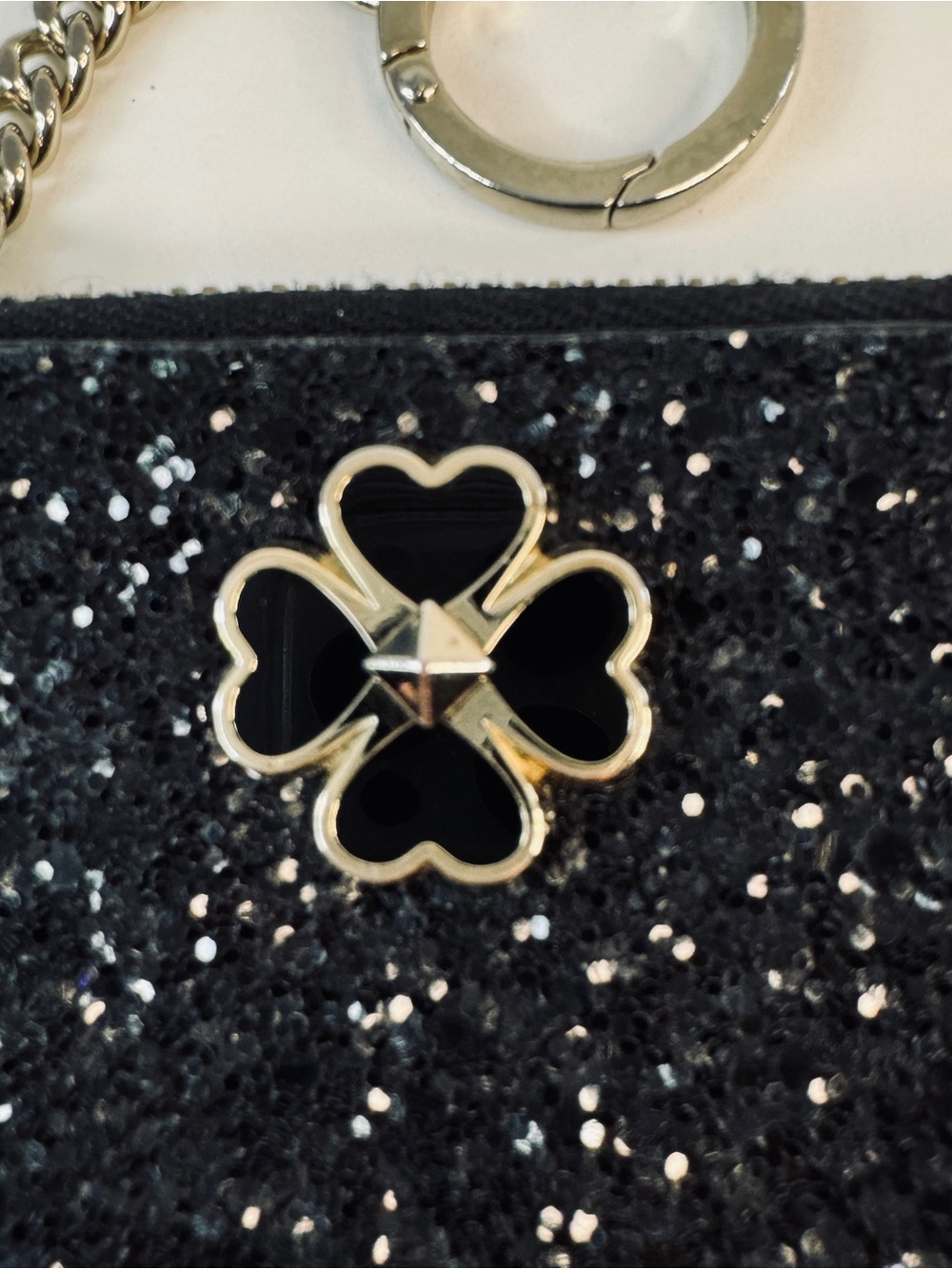 Kate Spade Key Chain Black Glitter Card Case Holder Wallet Odette Sparkly - Picture 2 of 4